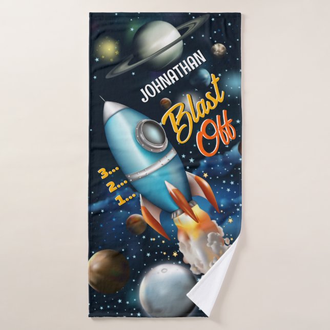 Rocketship Space Adventure Personalise Bath Towel Set (Bath Towel)