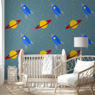 Rocketship to Saturn Design Wallpaper
