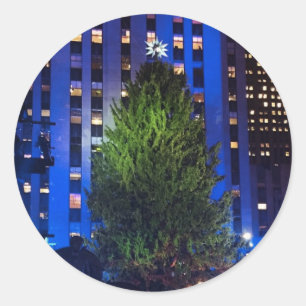 Rockfeller Centre Christmas Tree NYC Photograph Classic Round Sticker