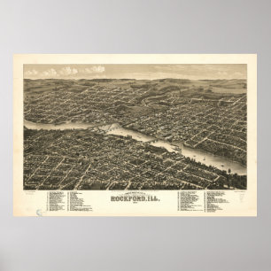 Rockford Illinois 1880 Antique Panoramic Map Poster