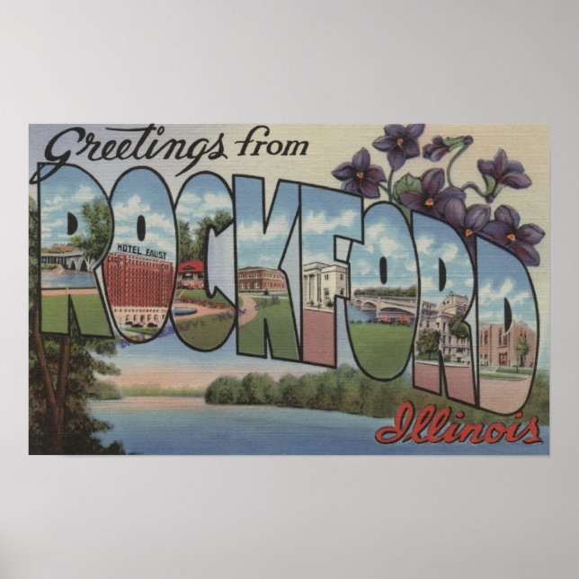 Rockford, Illinois - Large Letter Scenes Poster (Front)