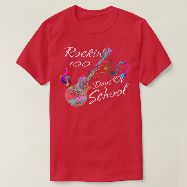 Rockin 100 Days Of School Guitar Music Teacher  T-Shirt (Design Front)