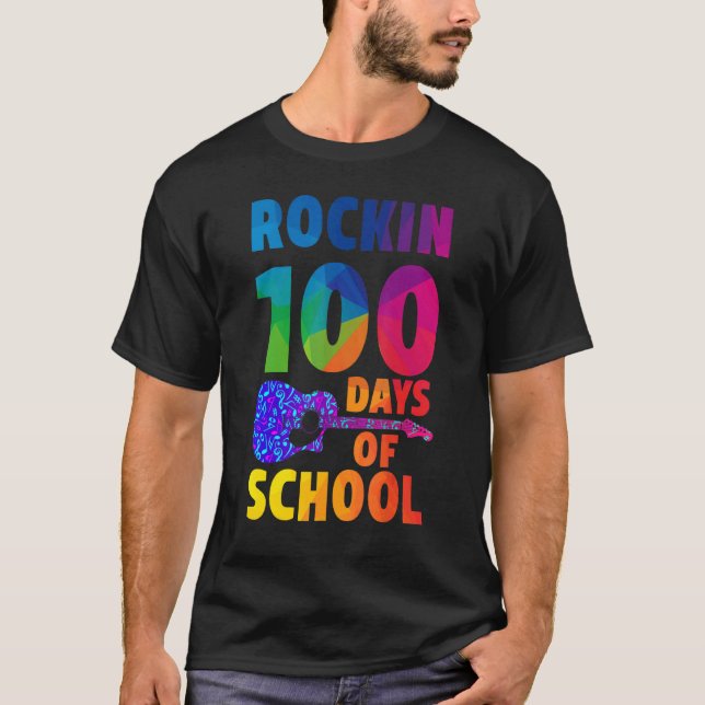 Rockin 100 Days Of School Music Teacher T-Shirt (Front)