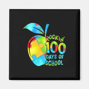 Rockin' 100 Days Of School Puzzle Apple Autism Awa Magnet