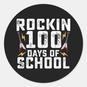 Rockin 100 Days of School Rock Guitar Vintage Classic Round Sticker
