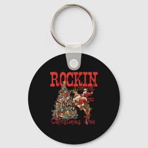Rockin' Around Christmas Cowboy Tree Santa Ride Ho Key Ring