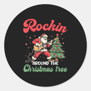 Rockin Around Christmas Tree Rock Music Guitar Xma Classic Round Sticker