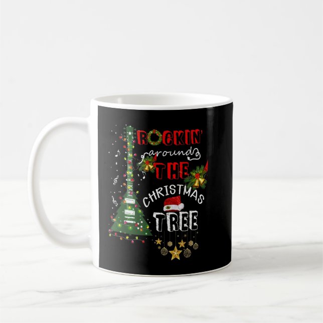 Rockin Around The Christmas Guitar Tree Santa Hat  Coffee Mug (Left)