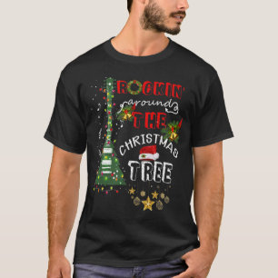 Rockin Around The Christmas Guitar Tree Santa Hat  T-Shirt