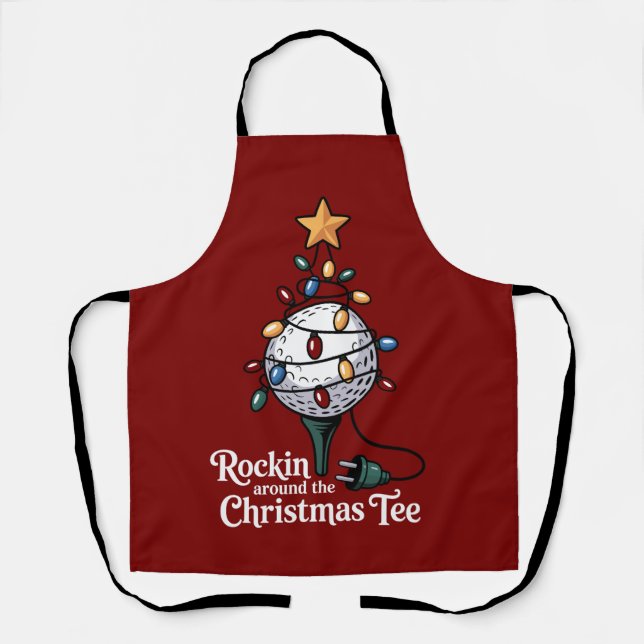 Rockin Around The Christmas Tee Funny Golf Xmas Apron (Front)