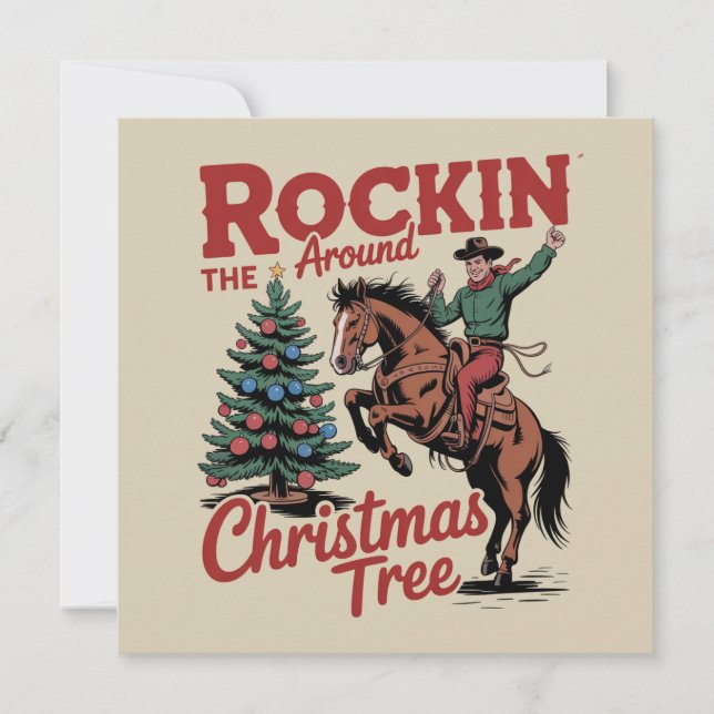 Rockin Around The Christmas Tree Country Cowboy Holiday Card (Front)
