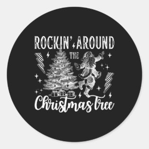 Rockin' Around The Christmas Tree Dancing Santa Cl Classic Round Sticker