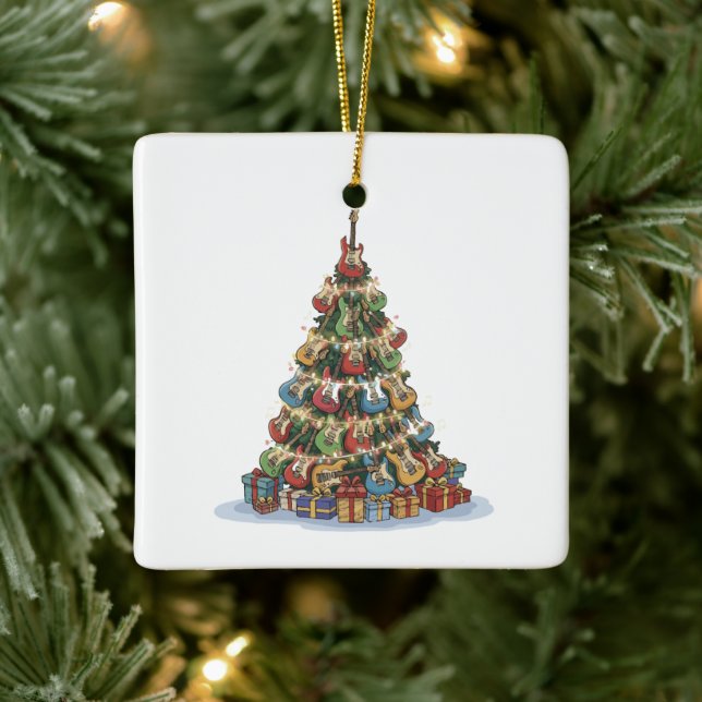 Rockin' Around The Christmas Tree | Funny Guitaris Ceramic Ornament (Tree)