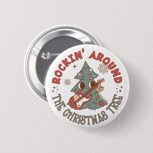 Rockin Around the Christmas Tree © GraphicLoveShop 6 Cm Round Badge (Front & Back)