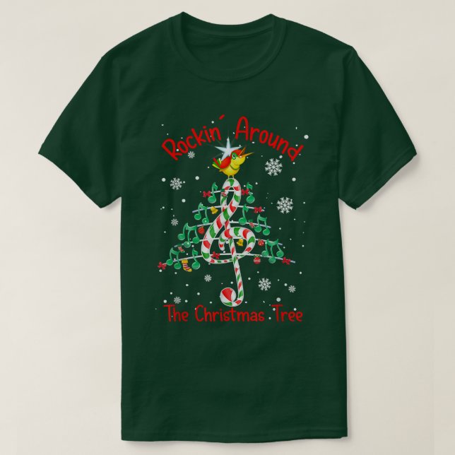 Rockin' Around The Christmas Tree Music Note Music T-Shirt (Design Front)