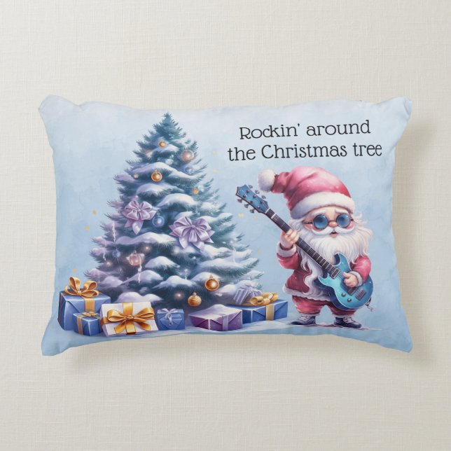 Rockin' Around the Christmas Tree Santa Guitar Tre Decorative Cushion (Front)