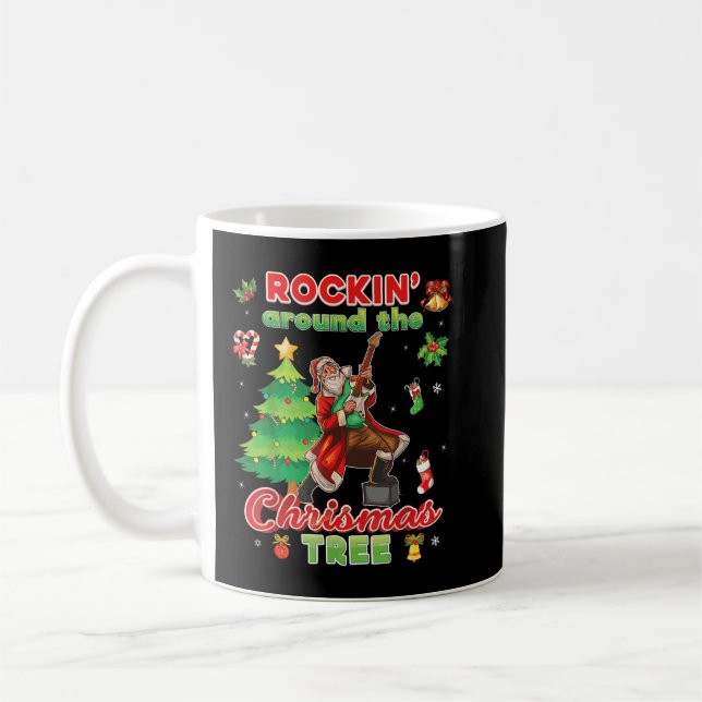 Rockin Around The Christmas Tree Santa Rock Playin Coffee Mug (Left)