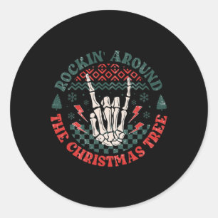 Rockin Around The Christmas Tree Ugly Heavy Metal Classic Round Sticker