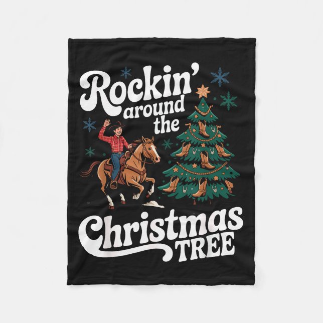 Rockin’ Around The Cowboy Christmas Tree Western X Fleece Blanket (Front)