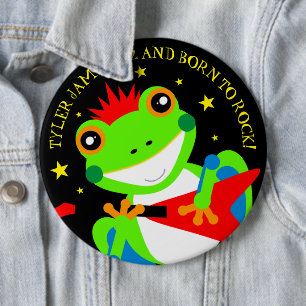 Rockin' Birthday Tree Frog with Red Guitar 6 Cm Round Badge