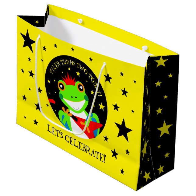 Rockin' Birthday Tree Frog with Red Guitar Large Gift Bag (Front Angled)