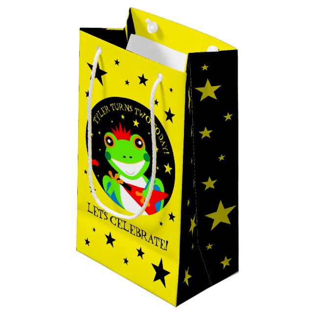 Rockin' Birthday Tree Frog with Red Guitar Small Gift Bag (Front Angled)