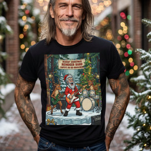 Rockin' Christmas Santa Reindeer Band Funny T-Shirt
