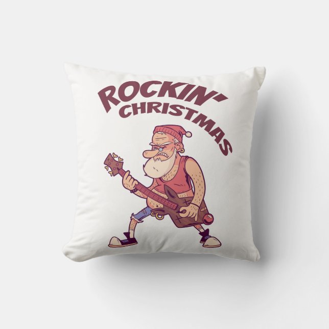 Rockin Christmas, Santa rocking with Guitar Invita Cushion (Front)