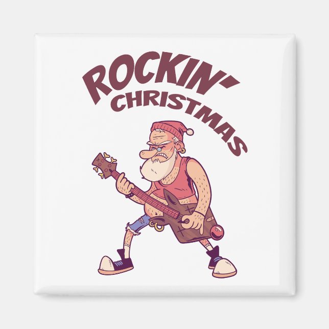 Rockin Christmas, Santa rocking with Guitar Invita Magnet (Front)