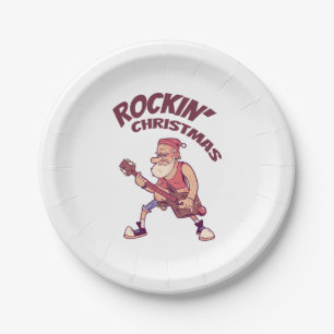 Rockin Christmas, Santa rocking with Guitar Invita Paper Plate
