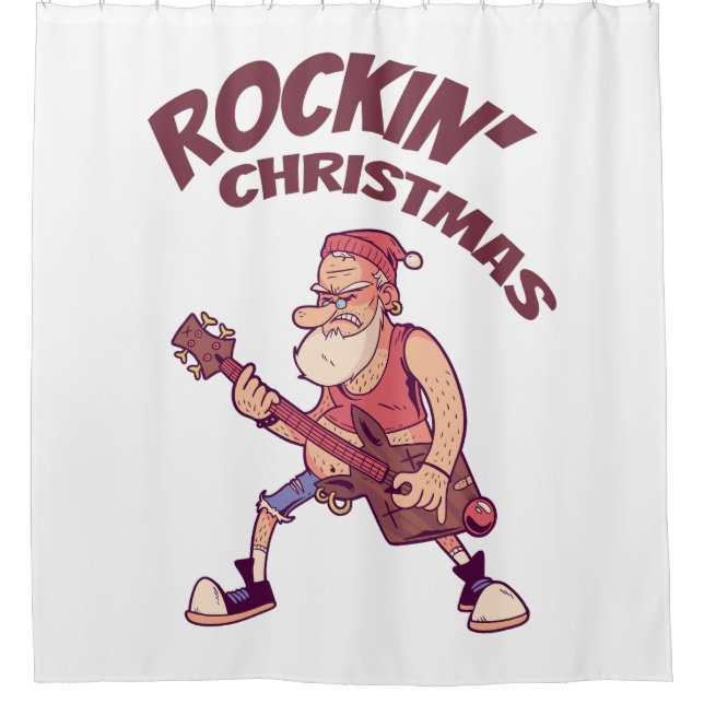 Rockin Christmas, Santa rocking with Guitar Invita Shower Curtain (Front)