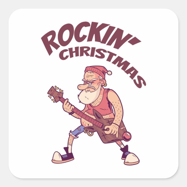 Rockin Christmas, Santa rocking with Guitar Invita Square Sticker (Front)