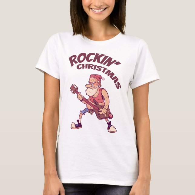 Rockin Christmas, Santa rocking with Guitar Invita T-Shirt (Front)