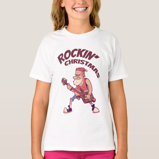 Rockin Christmas, Santa rocking with Guitar Invita T-Shirt (Front)