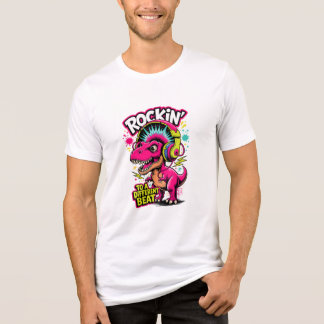 Rockin' Dino T-Rex – Funny Dinosaur Music Lover Tri-Blend Shirt