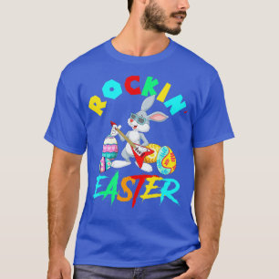 Rockin Easter Bunny Sunglasses Playing Guitar With T-Shirt