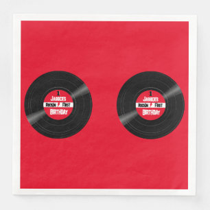 Rockin First Birthday Vinyl Record Red Label Napkin