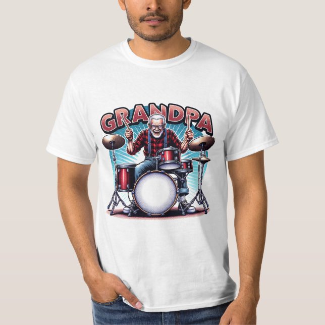 Rockin' Grandpa Playing Drums T-Shirt (Front)