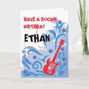 Rockin' guitar birthday card red white & blue