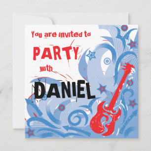 Rockin' guitar party invitation red white & blue