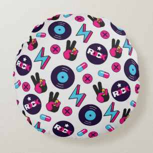 Rockin' Hippie: Vinyl Vintage Pattern Round Cushion
