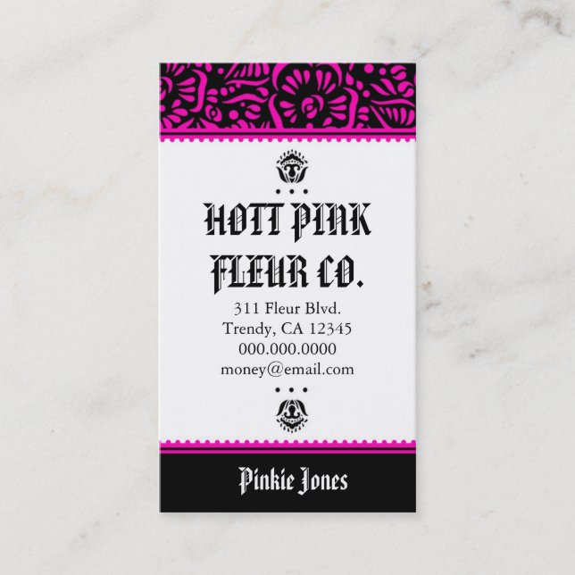 ROCKIN' HOTT PINK FLEUR BUSINESS CARD (Front)