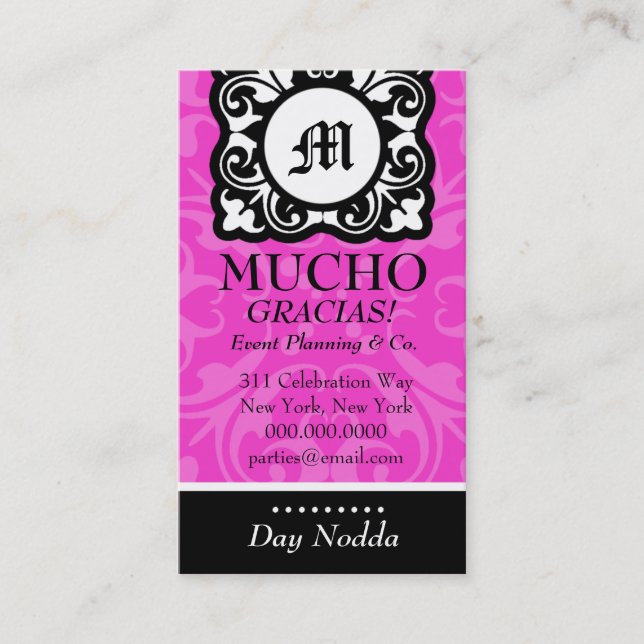 ROCKIN' MUCHO MONOGRAM PINK BUSINESS CARD (Front)