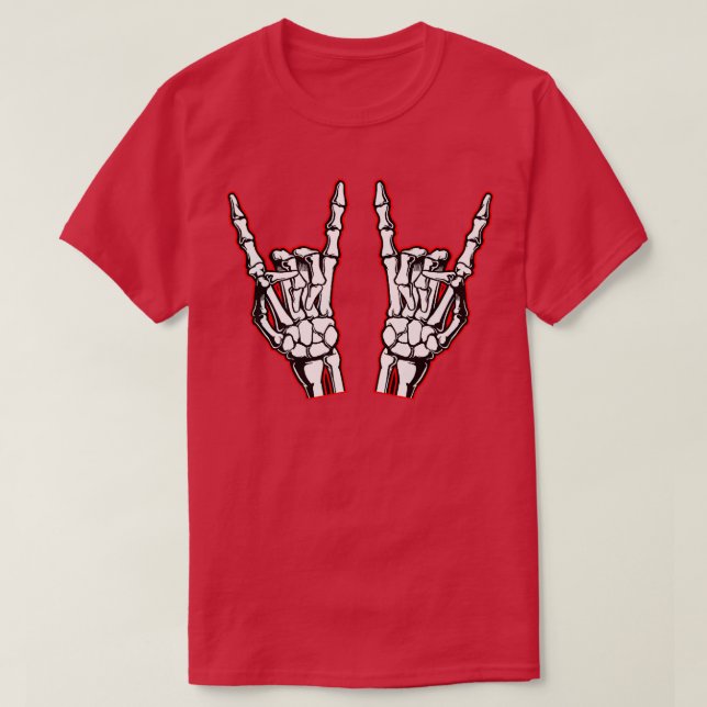 Rockin On Rocker Star Skeleton Hands Graphic Art C T-Shirt (Design Front)