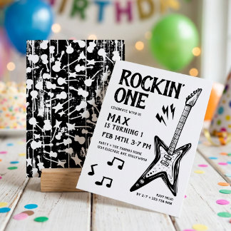 Rockin' One Rock & Roll Guitar 1st Birthday Invitation
