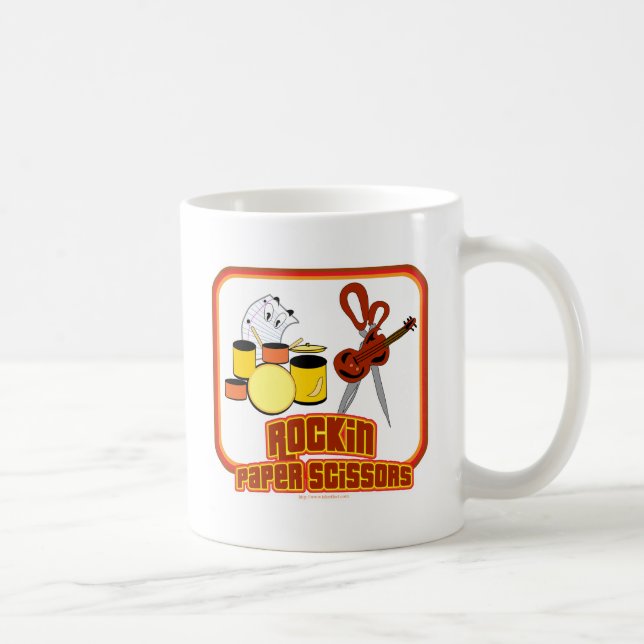 Rockin Paper Scissors Funny Music Band Cartoon Coffee Mug (Right)
