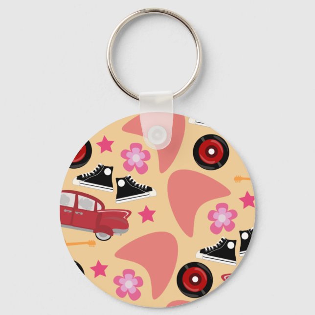 Rockin Pink Fifties Pattern Key Ring (Front)