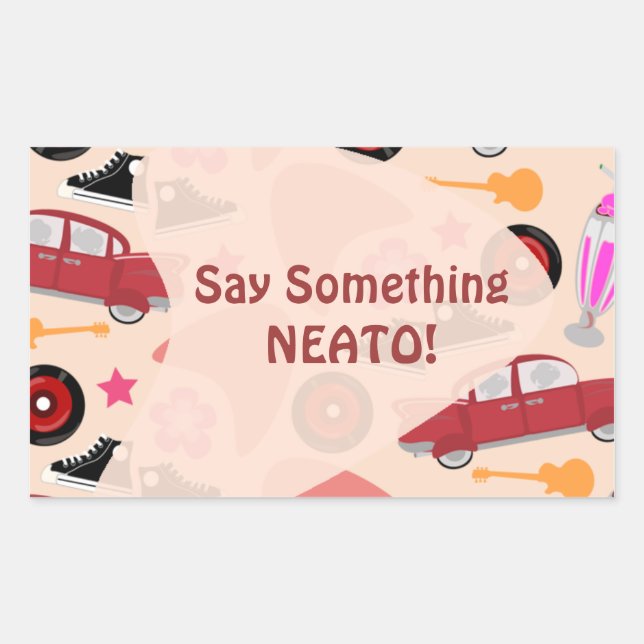 Rockin Pink Fifties Pattern Party Time Custom Rectangular Sticker (Front)