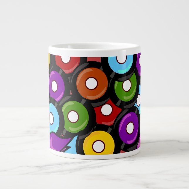 Rockin Records Colourful Multiple Vinyl Art Design Large Coffee Mug (Front)