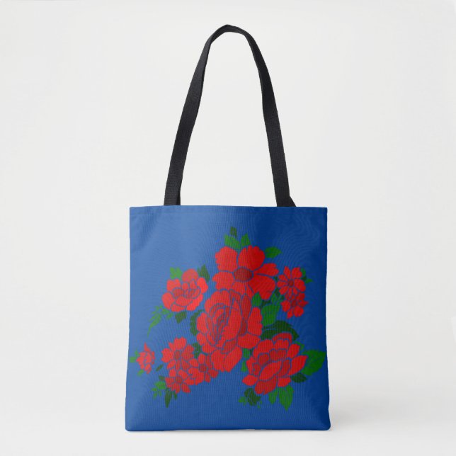 Rockin' Red Flowers Vintage Illustration Tote Bag (Front)